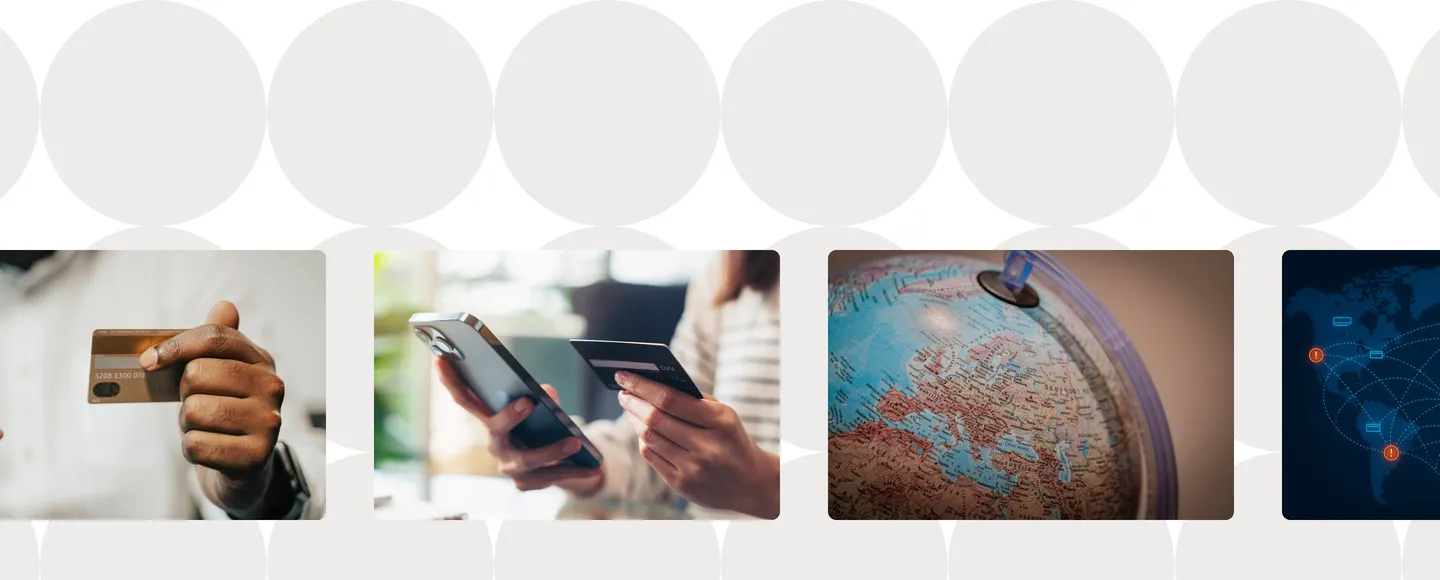 Customers paying by card and phone, and a globe